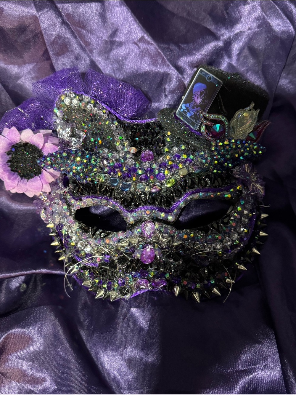 Sparkling Purple Jeweled cat Masquerade Mask - Women Accessories